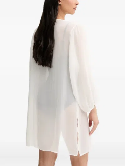 Michael Michael Kors Button-front Tie-neck Top In White