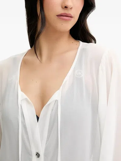 Michael Michael Kors Button-front Tie-neck Top In White