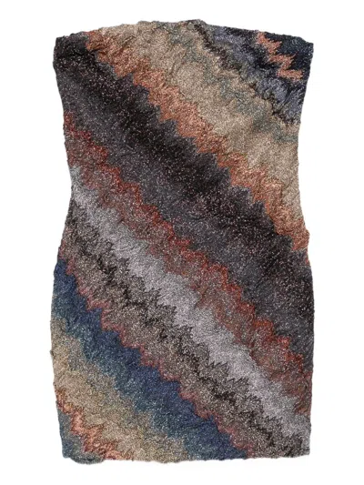 Z字形图案露肩迷你连衣裙