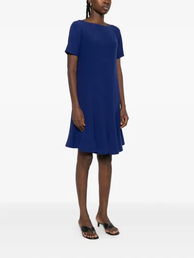 Emporio Armani Tecno Cady Dress With Stitched Pleats In Blue