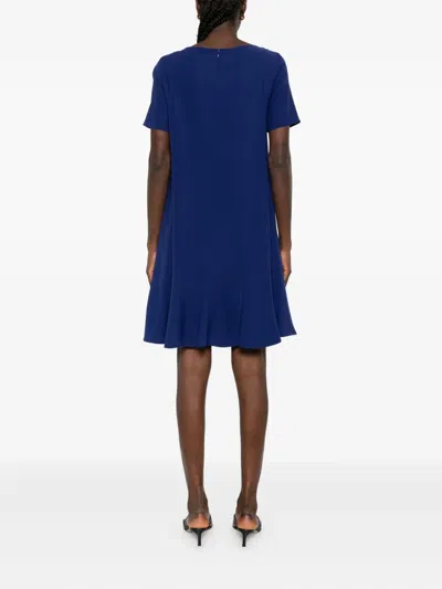 Emporio Armani Tecno Cady Dress With Stitched Pleats In Blue