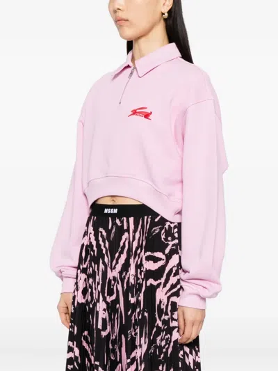 Msgm "follow The Rabbit" Collared Sweatshirt In Pink