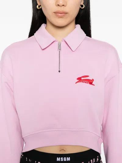Msgm "follow The Rabbit" Collared Sweatshirt In Pink