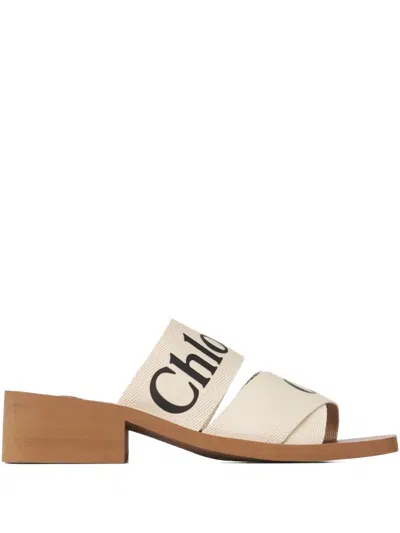 Chloé Woody Logo Slide Sandal In White