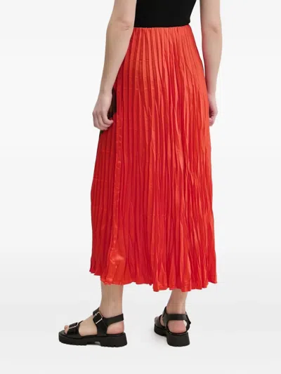 Desigual Floral Pleated Satin Maxi Skirt In Orange