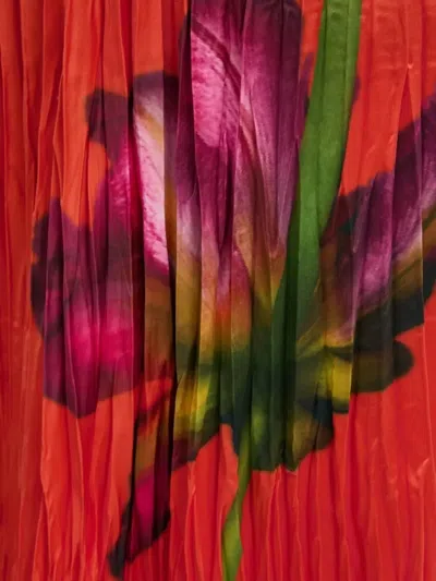Desigual Floral Pleated Satin Maxi Skirt In Orange