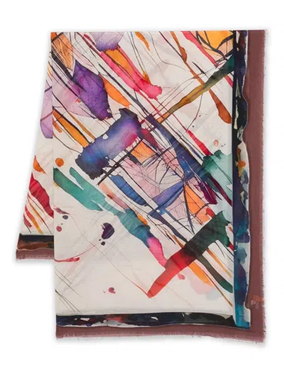 D'aniello Abstract-print Fringed Scarf In Multi