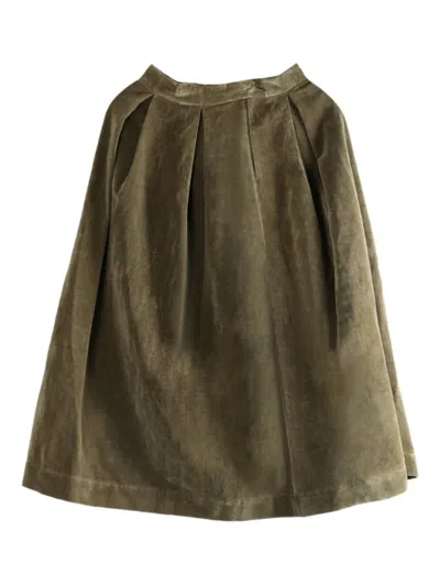 Uma Wang Pleated Corduroy Midi A-line Skirt In Green