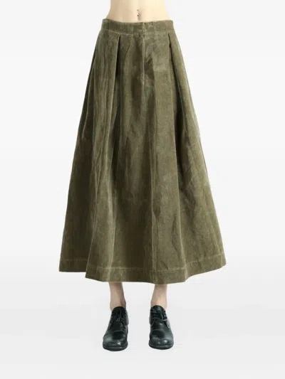 Uma Wang Pleated Corduroy Midi A-line Skirt In Green