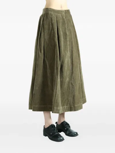 Uma Wang Pleated Corduroy Midi A-line Skirt In Green