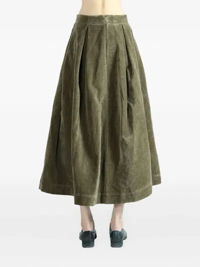 Uma Wang Pleated Corduroy Midi A-line Skirt In Green