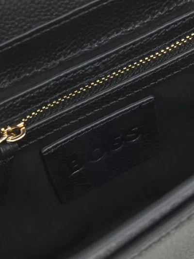 Hugo Boss Leather Crossbody Bag With Double B Monogram Trim In Black