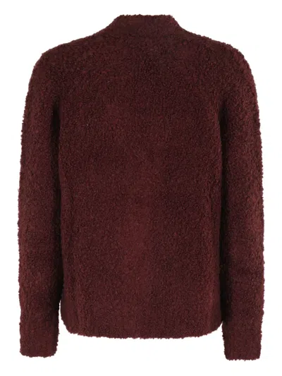 Woolrich Textured Boucle Cardigan With V-neckline And Long Sleeves In Red