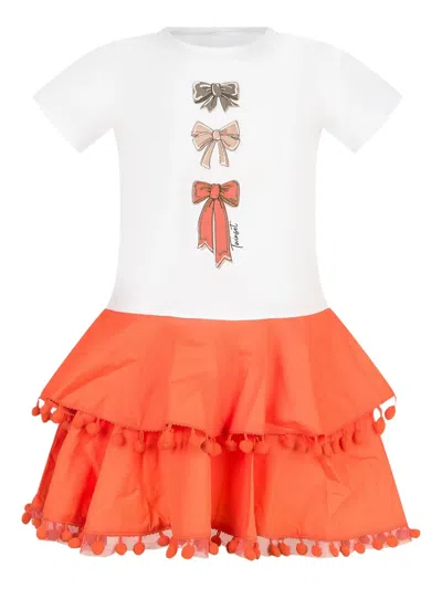 Twinset Bow-print Ruffled Dress In Orange
