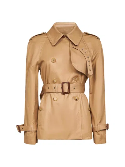 Chloé Short Trench Coat In Cotton Gabardine In Brown