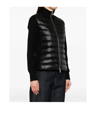 Moncler Black Padded Zip-up Cardigan In Black