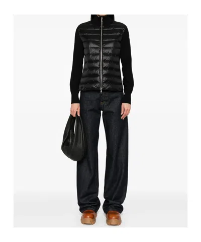 Moncler Black Padded Zip-up Cardigan In Black