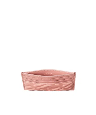 Fendi Nappa Leather Baguette Cardholder With Embossed Pattern In Pink
