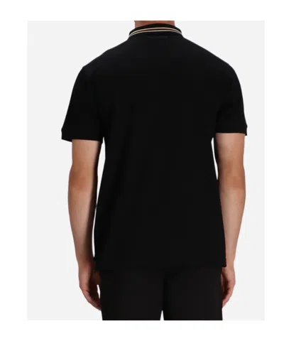 Karl Lagerfeld Zip Striped-collar Polo Shirt In Black