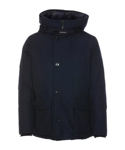 Woolrich Long-sleeved Button Coat In Blue