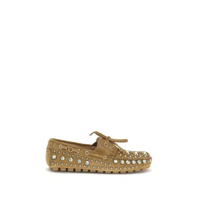 Valentino Garavani Crystal-embellished Loafers In Brown