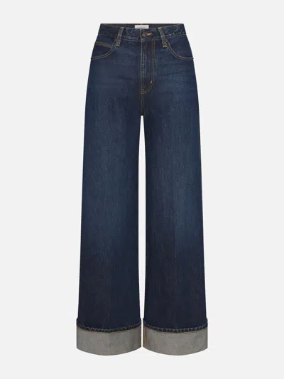 Frame Womens Spencer The Cuffed Wide-leg Denim Jeans In Blue