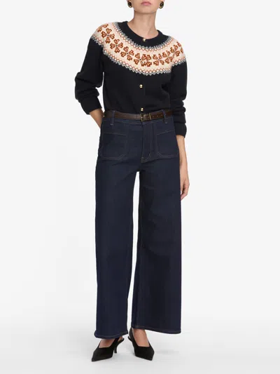 Frame Le Pixie Slim Palazzo Patch Pocket High Waist Wide Leg Jeans In Blue