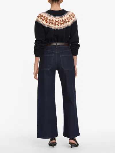 Frame Le Pixie Slim Palazzo Patch Pocket High Waist Wide Leg Jeans In Blue