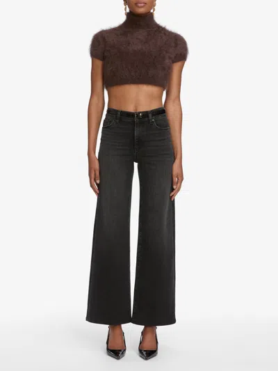 Frame Le Slim Palazzo Black Jeans With Logo Patch On The Rear And Wide Leg In Denim Woman