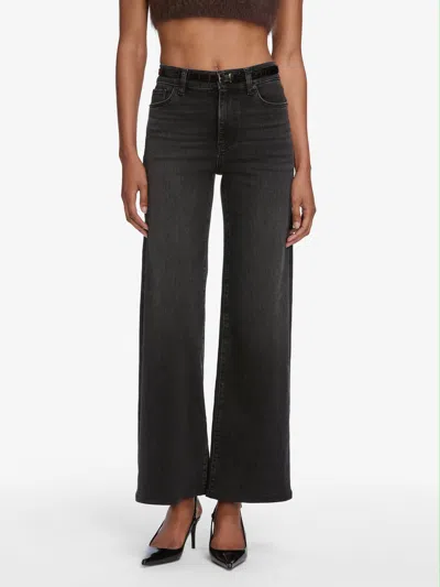 Frame Le Slim Palazzo Black Jeans With Logo Patch On The Rear And Wide Leg In Denim Woman