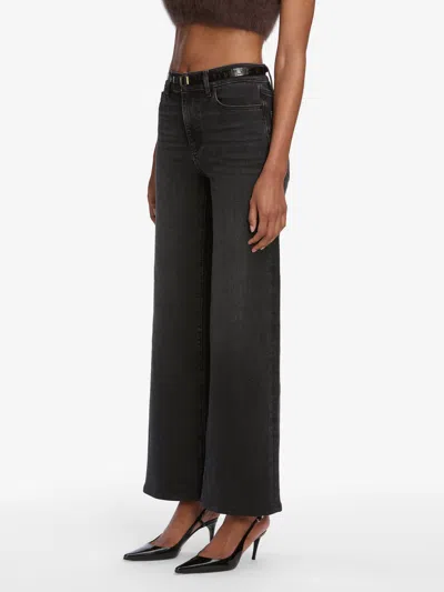 Frame Le Slim Palazzo Black Jeans With Logo Patch On The Rear And Wide Leg In Denim Woman