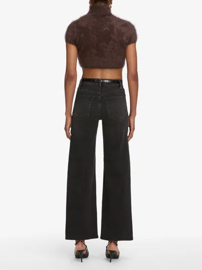 Frame Le Slim Palazzo Black Jeans With Logo Patch On The Rear And Wide Leg In Denim Woman