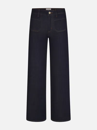 Frame Le Pixie Slim Palazzo Patch Pocket High Waist Wide Leg Jeans In Blue