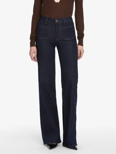 Frame Le Pixie Slim Palazzo Patch Pocket High Waist Wide Leg Jeans In Blue