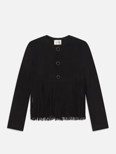 Frame Double-layered Fringed Leather Jacket In Black
