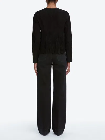 Frame Double-layered Fringed Leather Jacket In Black