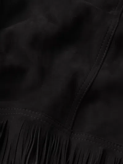 Frame Double-layered Fringed Leather Jacket In Black