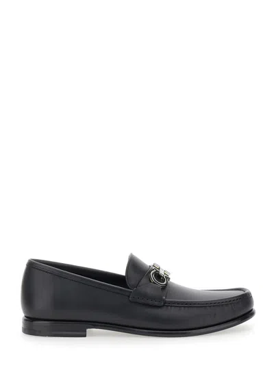 Ferragamo Brown Loafers With Metallic Gancini Detail On The Front In Leather Man