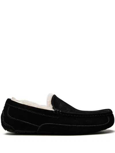 Ugg Ascot 1101110-blk Moccasin Mens Us 7 Black Suede Wool Slip On Slipper Dwa626 In Brown