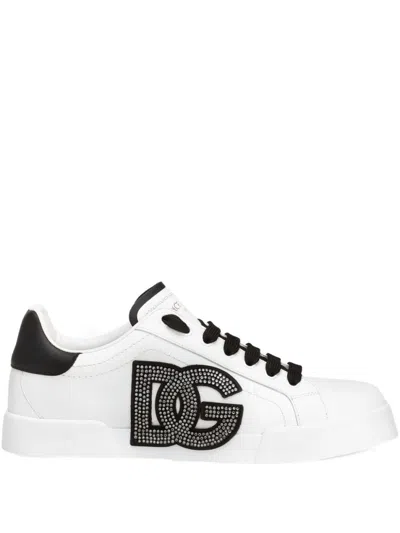 Dolce & Gabbana Calfskin Portofino Light Strobel Sneakers In White