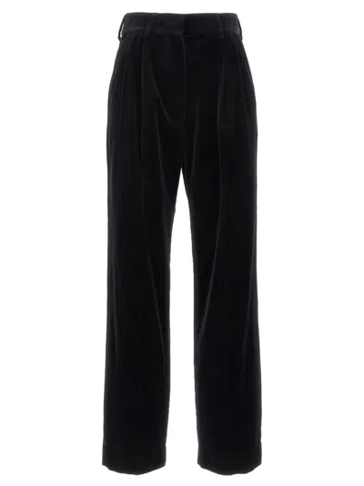 Blazé Milano Velvet Pleated Trousers With Belt Loops In Black