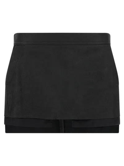 Rick Owens Layered Side Slit Mini Skirt In Black
