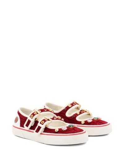Valentino Burgundy And White Leather Sneakers In Red