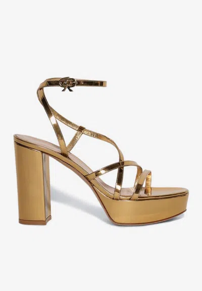 Gianvito Rossi 70 Metallic Leather Platform Sandals In Gold