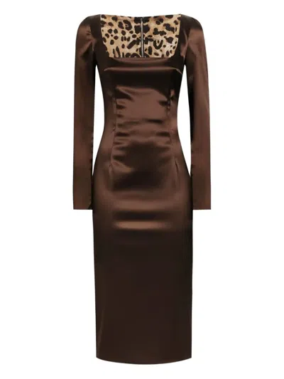 Dolce & Gabbana Stretch Satin Dress In Brown