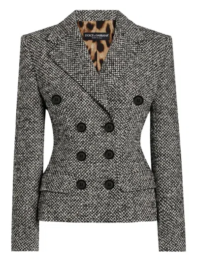 Dolce & Gabbana Single-breasted Speckled Wool-blend Jacket In Gray