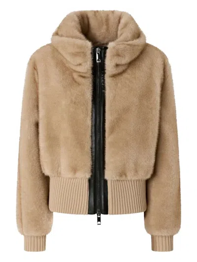 Pinko Cropped Plush Coat With High Collar In Sand