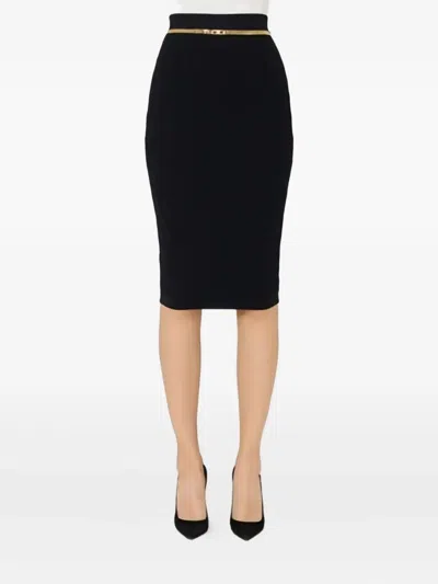 Elisabetta Franchi Diamond Patterned Knitted Skirt In Black