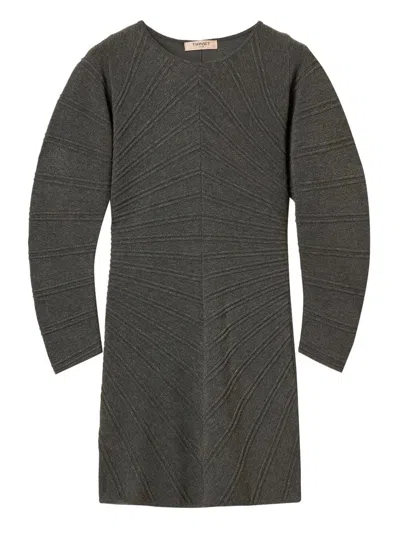 Twinset Short Knit Dress With Stitch Pattern In Gray