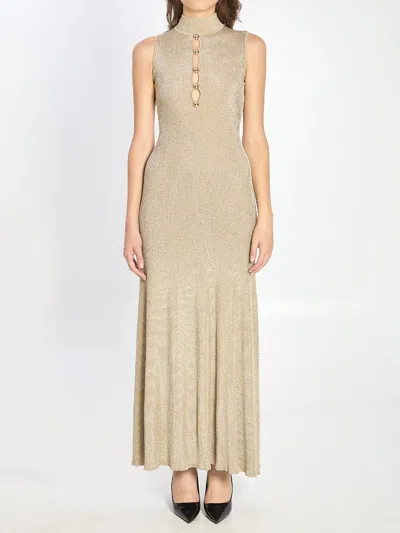 Self-portrait Womens Gold Sleeveless Buttoned Lurex Knit Maxi Dress In Gold